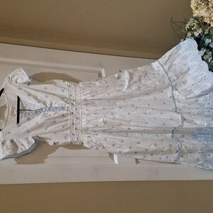 Nwt Rachel Zoe White With Blue Lace Maxi Dress Cotton